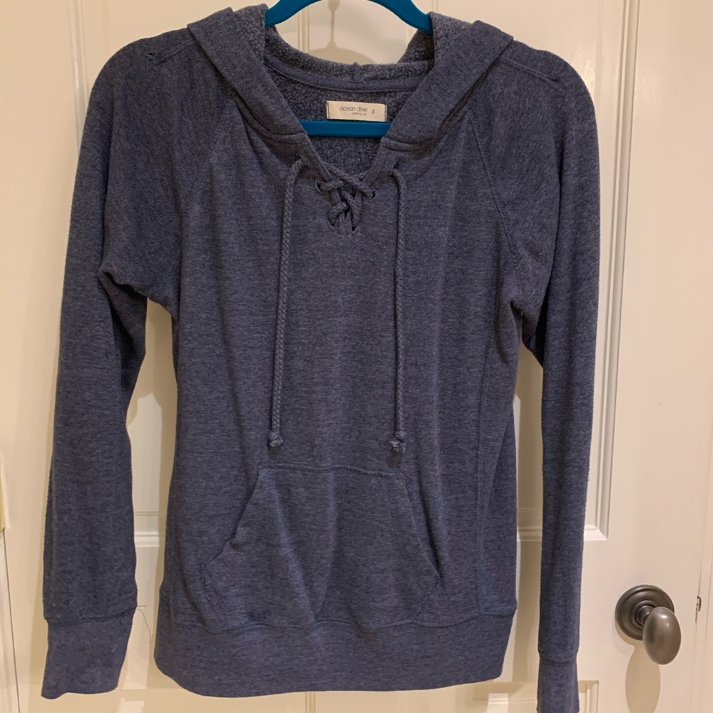 Ocean Drive Blue Lace Up Sweater